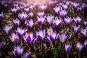 purple crocuses in the forest