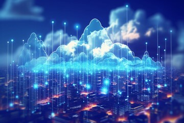 2D rendering of cloud computing technology concept on an internet background. Generative AI - obrazy, fototapety, plakaty