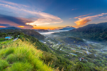 Amazing morning view at Pinggan Hill, Kintamani, Bali, indonesia.