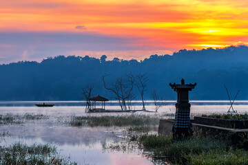 Beautiful Morning Sunrise at Tamblingan Lake, Bali, Indonesia - 664706897