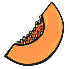 Slice of orange color pumpkin vegetable doodle illustration