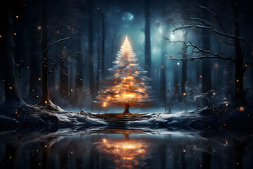 Fototapeta premium christmas tree decorations, santa claus with gifts, snowman in the snow, christmas gift boxes