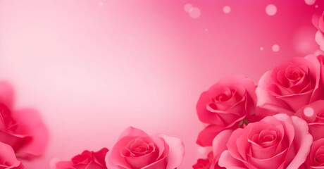 Pink roses on a pink background. Pink backdrop with flowers.