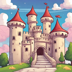 Drawing of castle with sunny sky