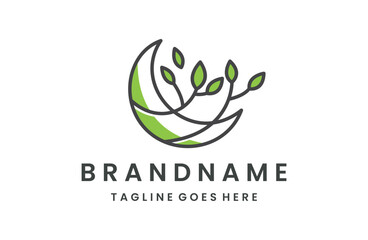 Fototapeta premium Vector leaf moon logo template. Minimal icon label for different branding and identity. 