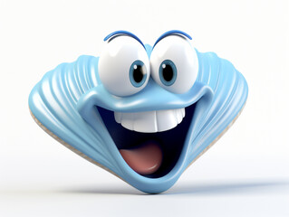 A 3D Cartoon Clam Laughing and Happy on a Solid Background