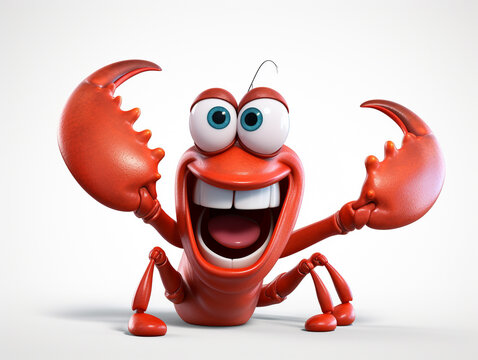 A 3D Cartoon Lobster Laughing and Happy on a Solid Background