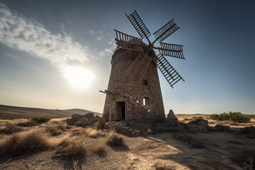 an ancient windmill. Generative AI