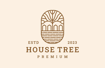 House tree logo vector icon illustration hipster vintage retro
