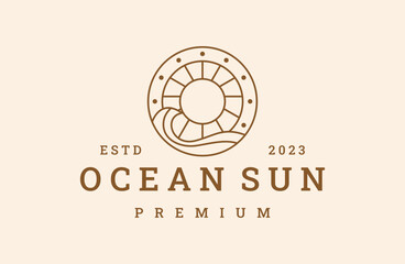 Ocean sun logo vector icon illustration hipster vintage retro