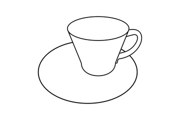 空いたコーヒーカップとプレートソーサーのシンプルな線画イラスト