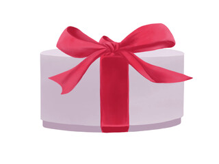 赤いリボンがかけられた丸型のプレゼントボックスのイラスト