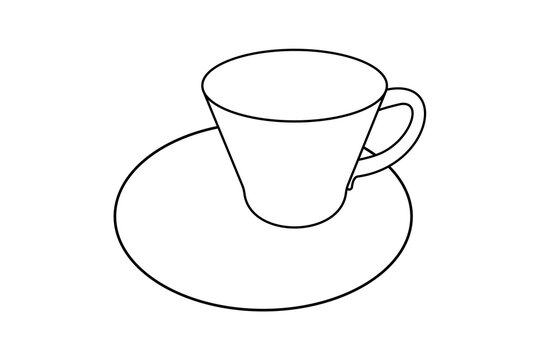 空いたコーヒーカップとプレートソーサーのシンプルな線画イラスト