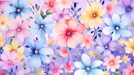 Watercolor floral pattern spring background - obrazy, fototapety, plakaty
