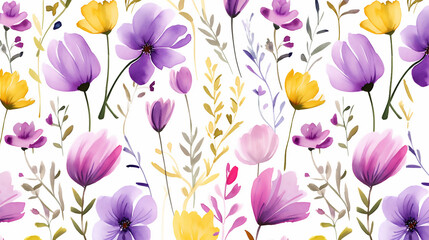 spring background with watercolor floral pattern on white background