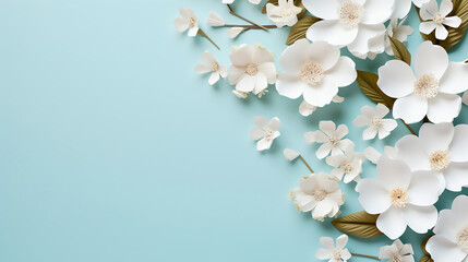 white flowers on paper background spring background