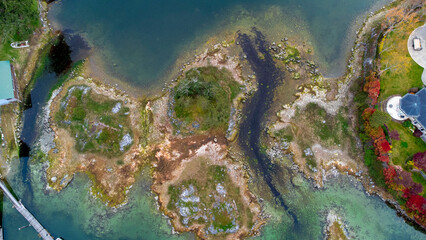 Top down view of rocky outcrop exposed by low tide. 