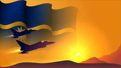 fighter jet plane with nauru waving flag background design with sunset view suitable for national nauru air forces day event