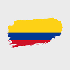 Colombia flag with grunge texture. Vector illustration of national flag painted with brush with grunge effect and watercolor stroke. Happy Independence Day.
