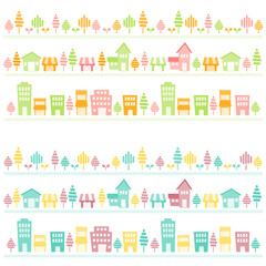 カラフルな街並みと並木のセット