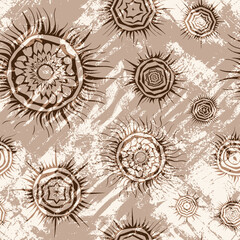 Seamless pattern, ethnic background, sun symbols, solar signs, vector design
