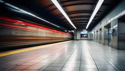 a quiet subway station, empty without passengers