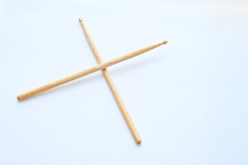 wooden drumstick isolated on white background, object for play drum