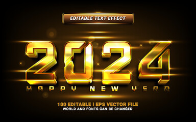 gold 2024 happy new year text effect