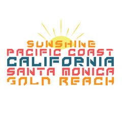 Typographic vectorel illustration of california and santa monica  theme. T shirt graphics