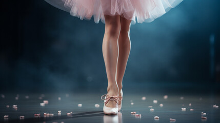 A photo of the ankles of a ballerina doing ballet - obrazy, fototapety, plakaty