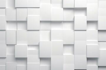 Semigloss, white 3D tiles arranged in a futuristic pattern to form a wall. Background made of square blocks. Rendered in 3D. Generative AI