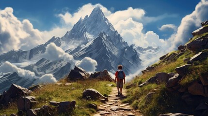 Naklejka na ściany i meble A high mountain with a path leading to the top
