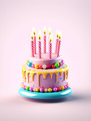 Pink birthday cake on the white background isolated photo