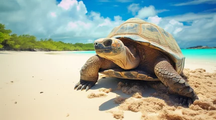 Foto op Canvas Galapagos tortoise leisurely walking along the beach of a Pacific island © 대연 김