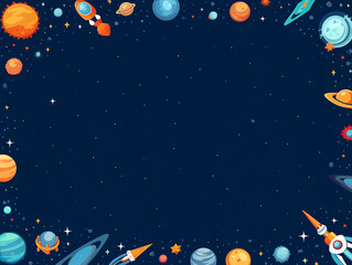 Space theme background illustration on blue navy color