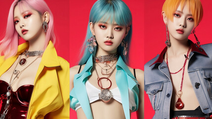 women k-pop starts posing for a photo