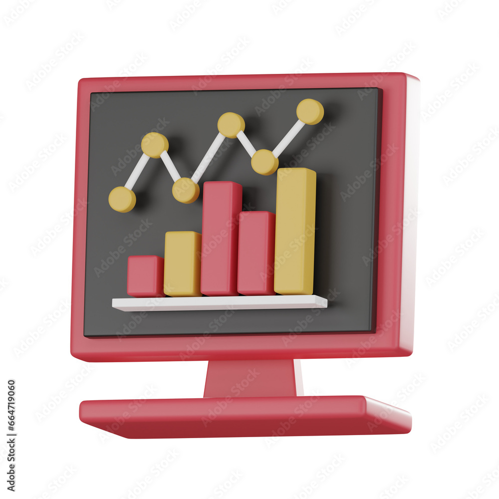 Poster business growth strategy chart on computer screen 3d render.
