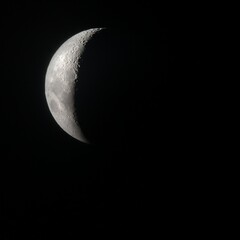The Waxing Crescent Moon seen with a telescope.
