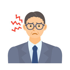 怒る中年男性会社員。フラットなベクターイラスト。 An angry middle-aged male office worker. Flat designed vector illustration.