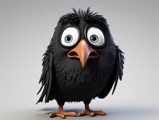 Fototapeta premium A 3D Cartoon Crow Sad and Surprised on a Solid Background