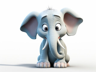 A 3D Cartoon Elephant Sad and Surprised on a Solid Background