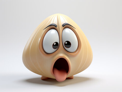 A 3D Cartoon Clam Sad and Surprised on a Solid Background