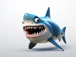 A 3D Cartoon Shark Sad and Surprised on a Solid Background