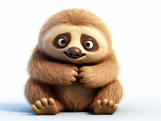 Obraz premium A 3D Cartoon Sloth Sad and Surprised on a Solid Background