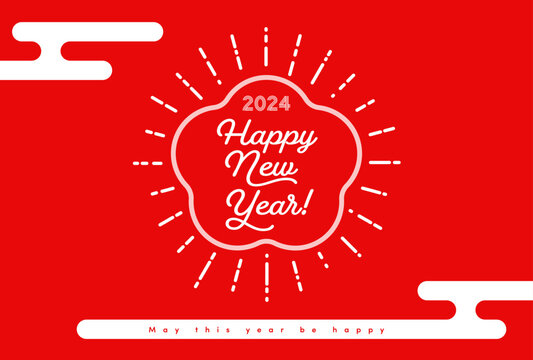 2024 Happy New Year の賀詞入りの素材 - 年賀状や初売りセールのイメージ- はがきサイズ
