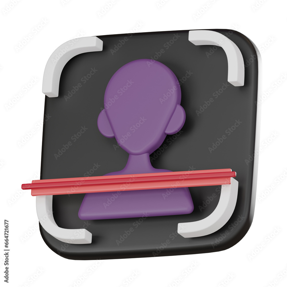 Poster cutting-edge cyber security 3d icon. face scan & data protection 3d render.