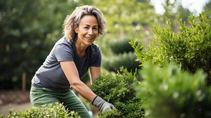 Shot of happy senior woman taking care of her plants while looking at camera in her greenhouse
