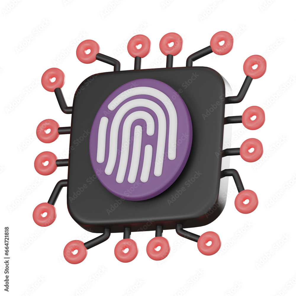 Poster futuristic cybersecurity concept with fingerprint 3d icon and digital protection 3d render.