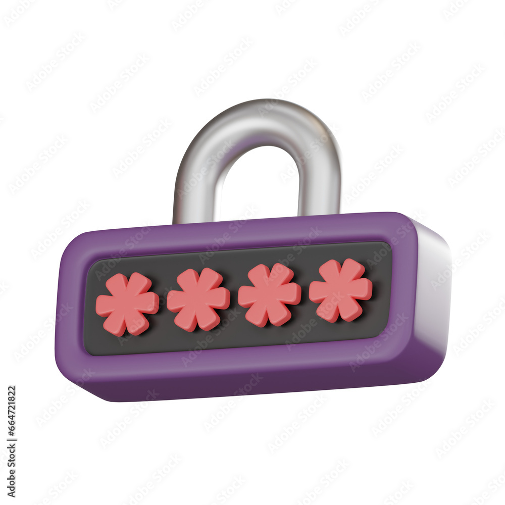 Poster digital cybersecurity concept with password protection 3d render.