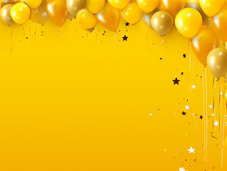 Birthday decoration with balloon on yellow background - obrazy, fototapety, plakaty